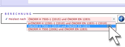 PokornyTec Heizlast Austria: Heizlastnorm-Auswahl 